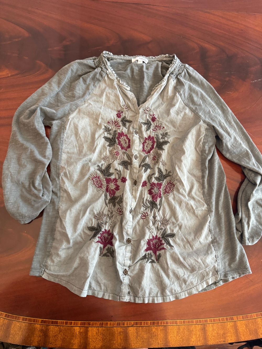 Sonoma Goods For Life Floral Embroidered teal Gray Large
